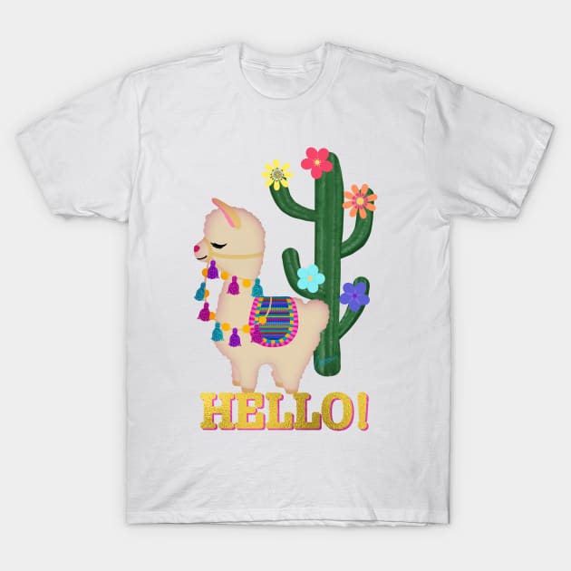 Hello! Llama and Cactus | Original Cherie's Art(c)2020 T-Shirt by CheriesArt